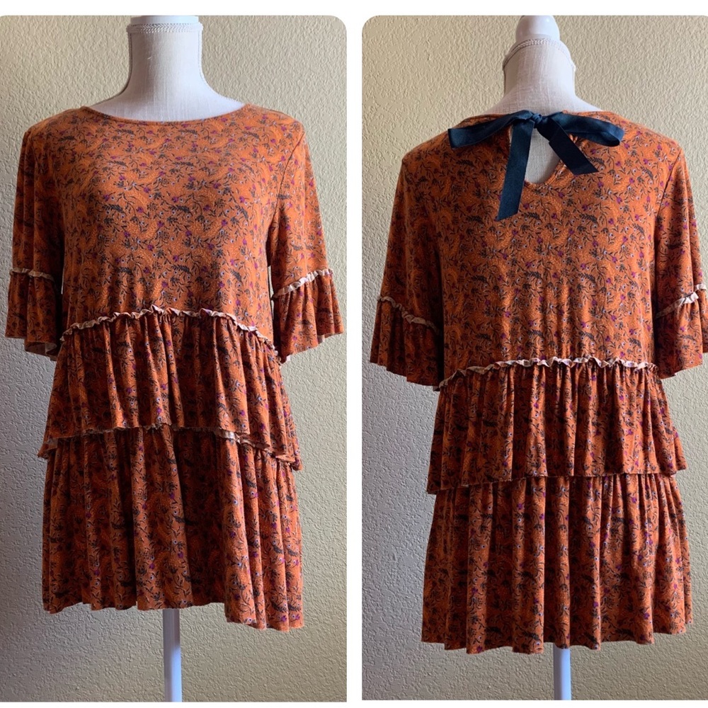 Matilda Jane Floral Boho Layered Tiered Short Sleeve Blouse Cottagecore